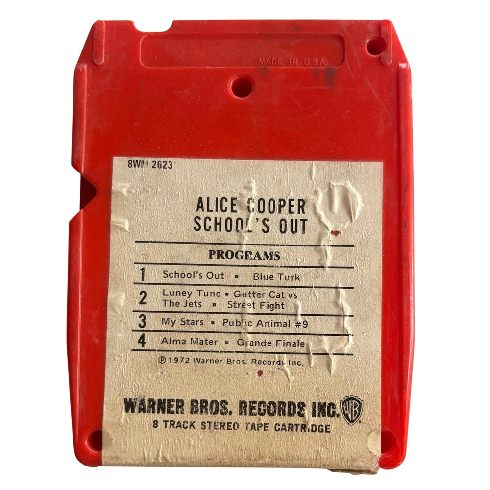 Alice Cooper School's Out 8-Track Tape 1972 Warner Bros 8WM 2623 Red Cartridge